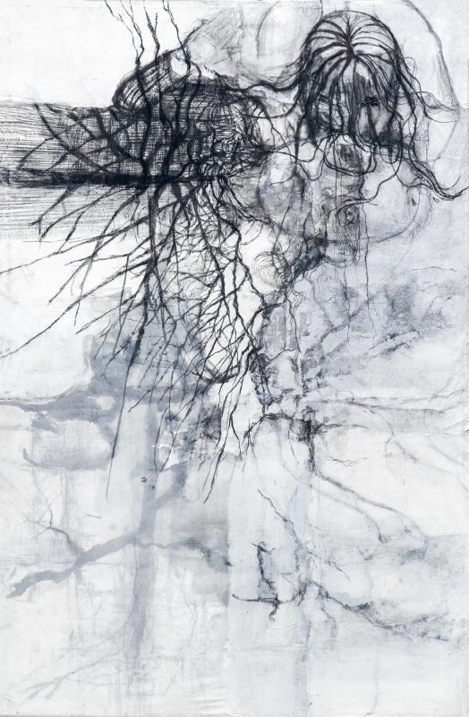 Arto Väisänen, Pinnalla ja alla, 2023, sekatekniikka, 220 x 130 cm