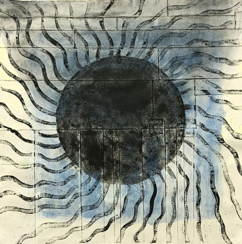 Anni-Sofia Knuuttila, SOL I, puupiirros ommellulle paperille, 120 x 120 cm, 2024. Kuvaaja: Anni-Sofia Knuuttila.