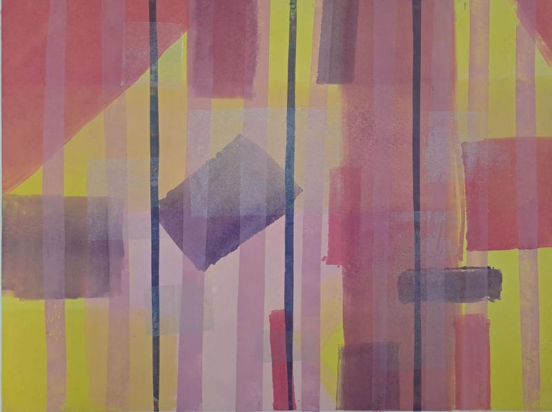 Tuija Arina-Sundelin, Rosalila ajatus,monotypia, 2024, 60x50 cm