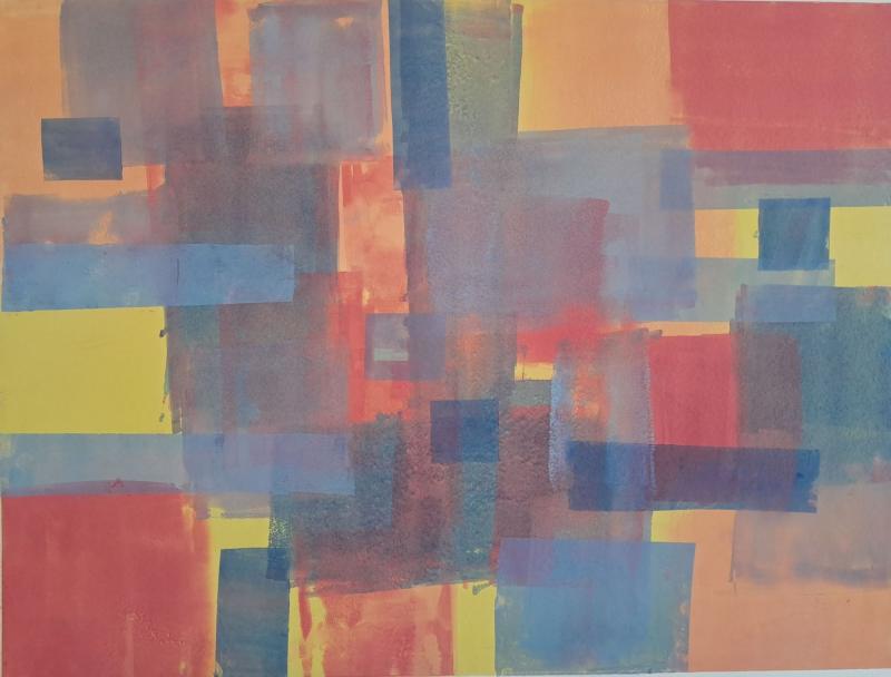 Tuija Arina-Sundelin, Sinisien takana, monotypia, 2024, 60x50 cm