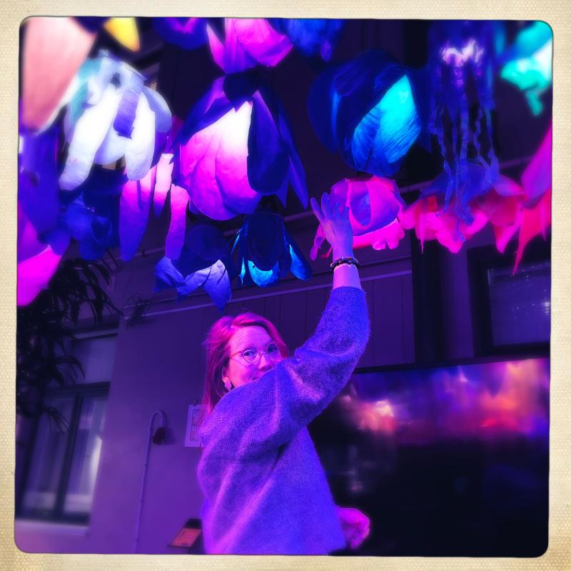 Me under the community art installation Let it bloom!
