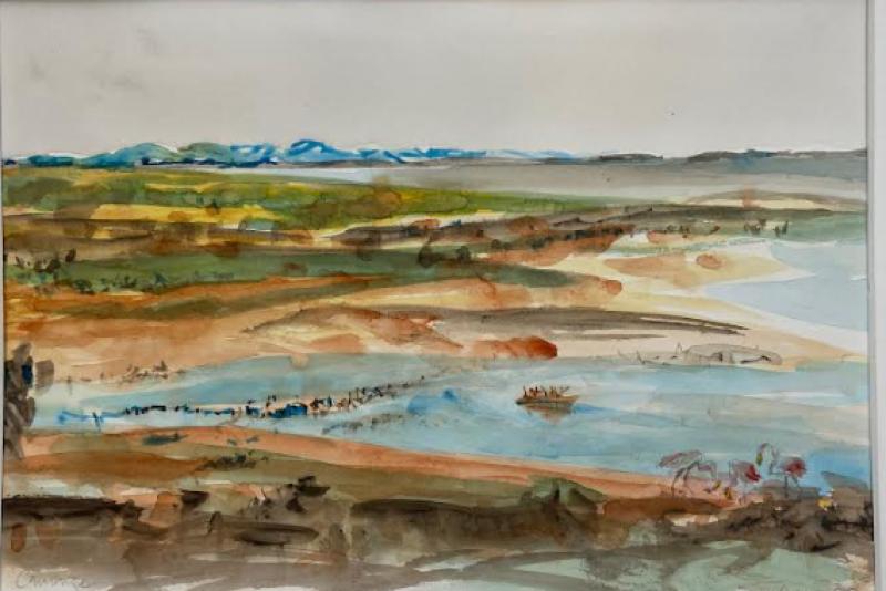 Akvarell. Landskapsbild Camarque, Frankrike. 50x40 inkl PP