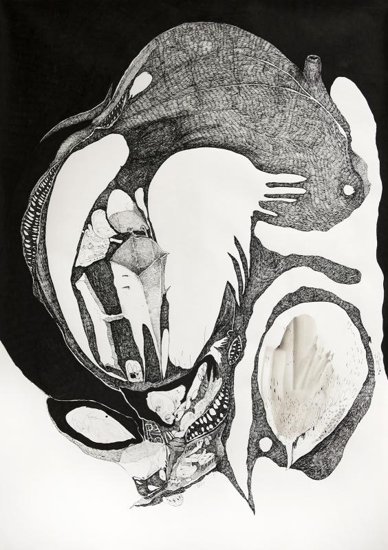 Heidi Suikkanen, Nimetön, tussi, lyijykynä ja vesiväri paperille, 99,8 x 70 cm, 2024, Heidi Suikkanen