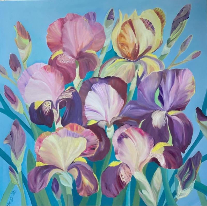 "Amazing Irises" I , 100 x 100 cm