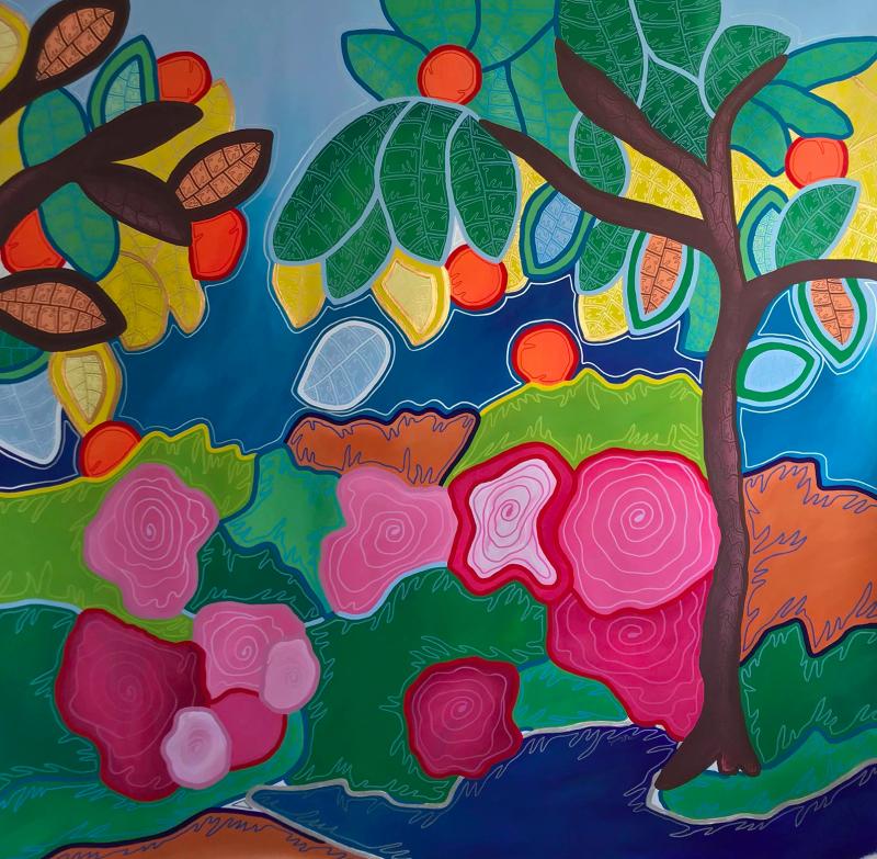 "The secret garden", Sandy Bee, akryl på duk, 120 x 120 cm