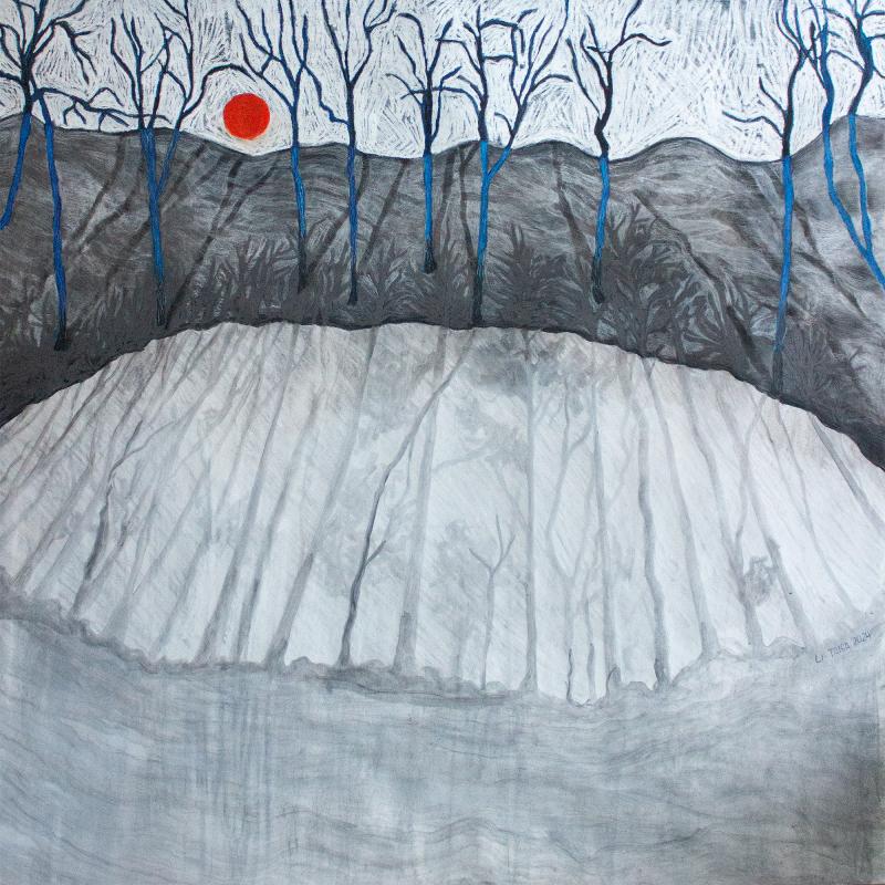Kaalissa myöhästyin esityksestä
In Kaali I arrived too late for the show
I Kaali kom jag för sent till showen

Kaali, Saaremaa, Estonia, 2023
150 cm x 150 cm / Hiili ja pastelli paperilla
