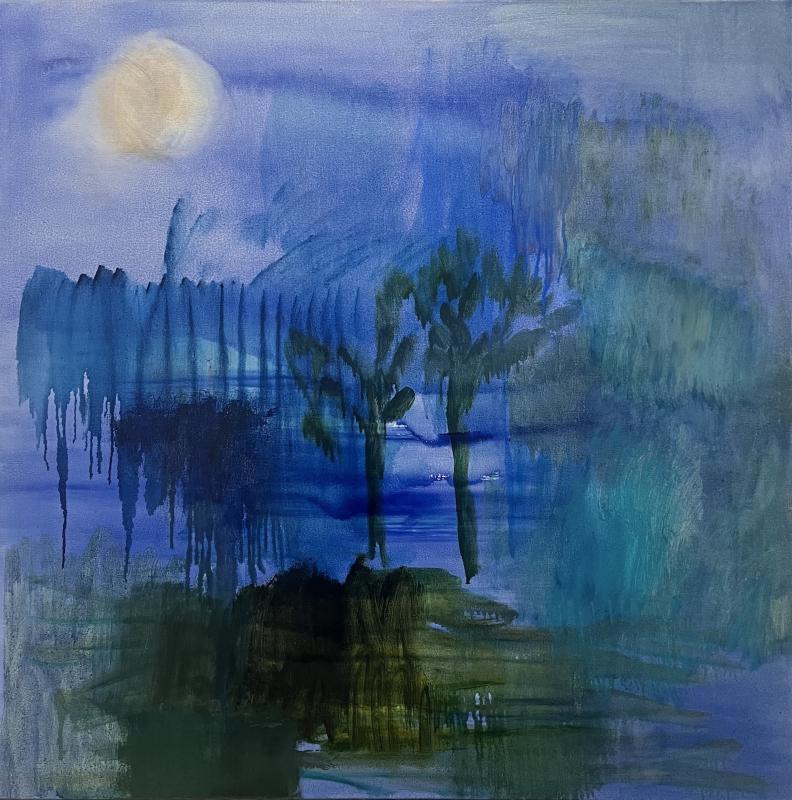 Ser du månen där du är ikväll? 100x100cm, olja på duk, 2024