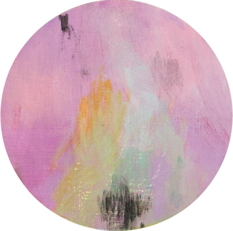 Kati Valkonen, Sarjasta Arvaamattomia tapahtumia. 2023, tempera. ø 27 cm.